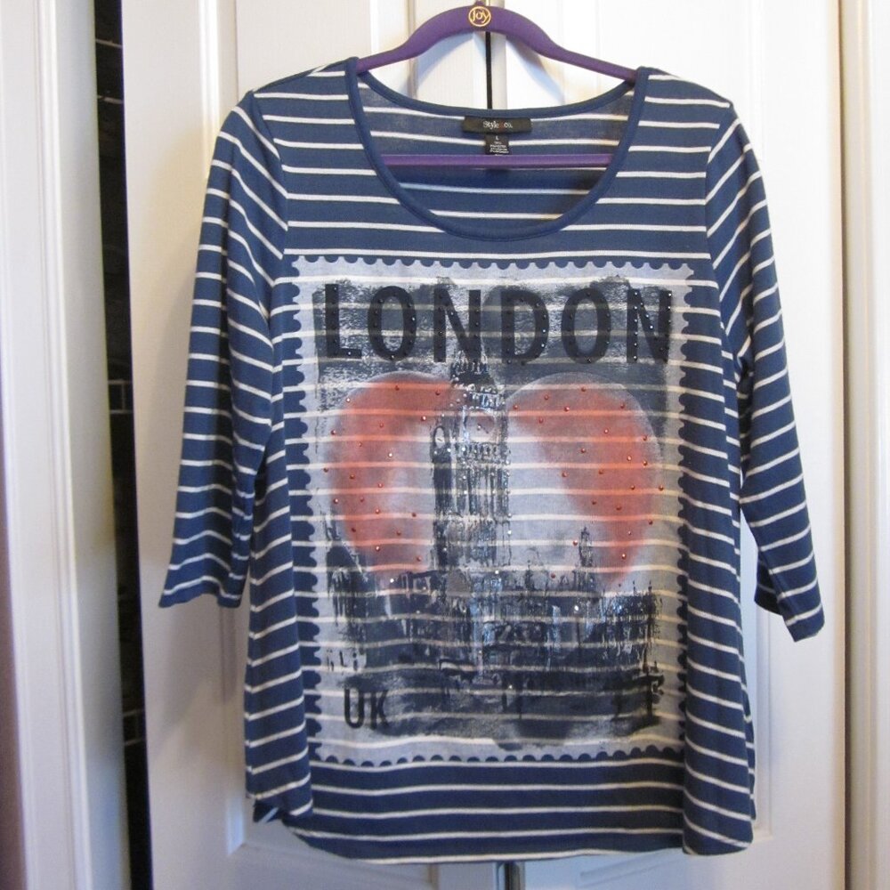 Style & Co London Striped Sweater Knit Sz L